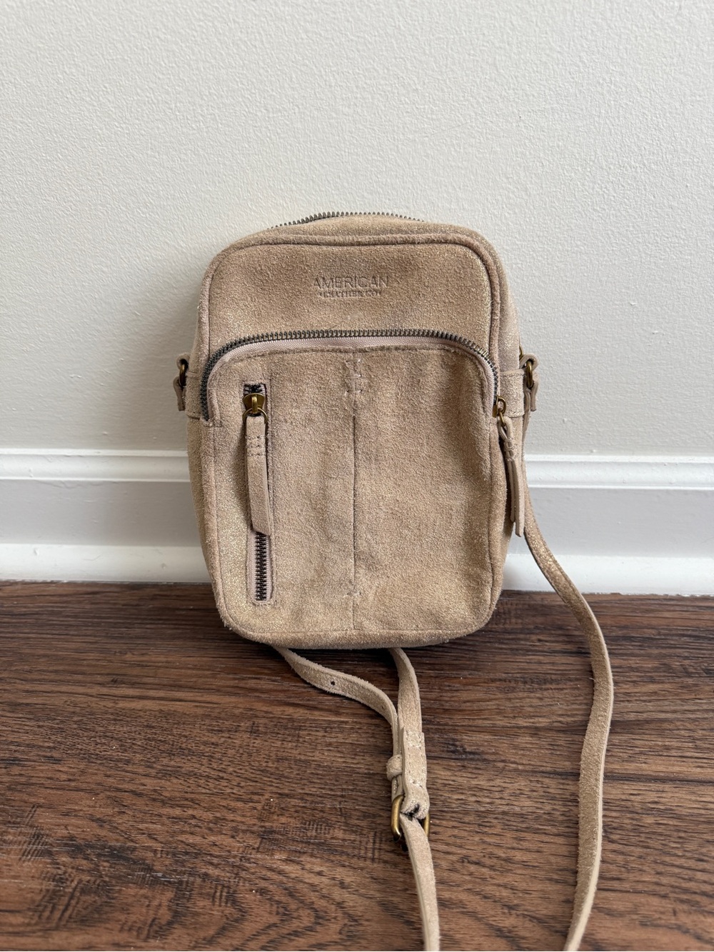American Leather Co. Gold Shimmer Cleveland Real leather crossbody